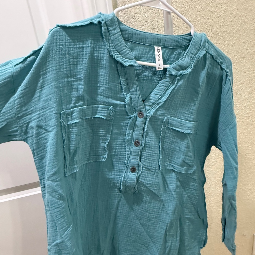 Oversized Zenana Gauze Teal Top